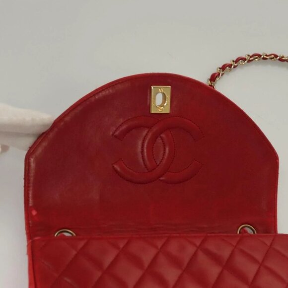 CHANEL Matelasse Chain Shoulder Bag Lamb Skin Red Gold CC Auth 136059 - Picture 12 of 16